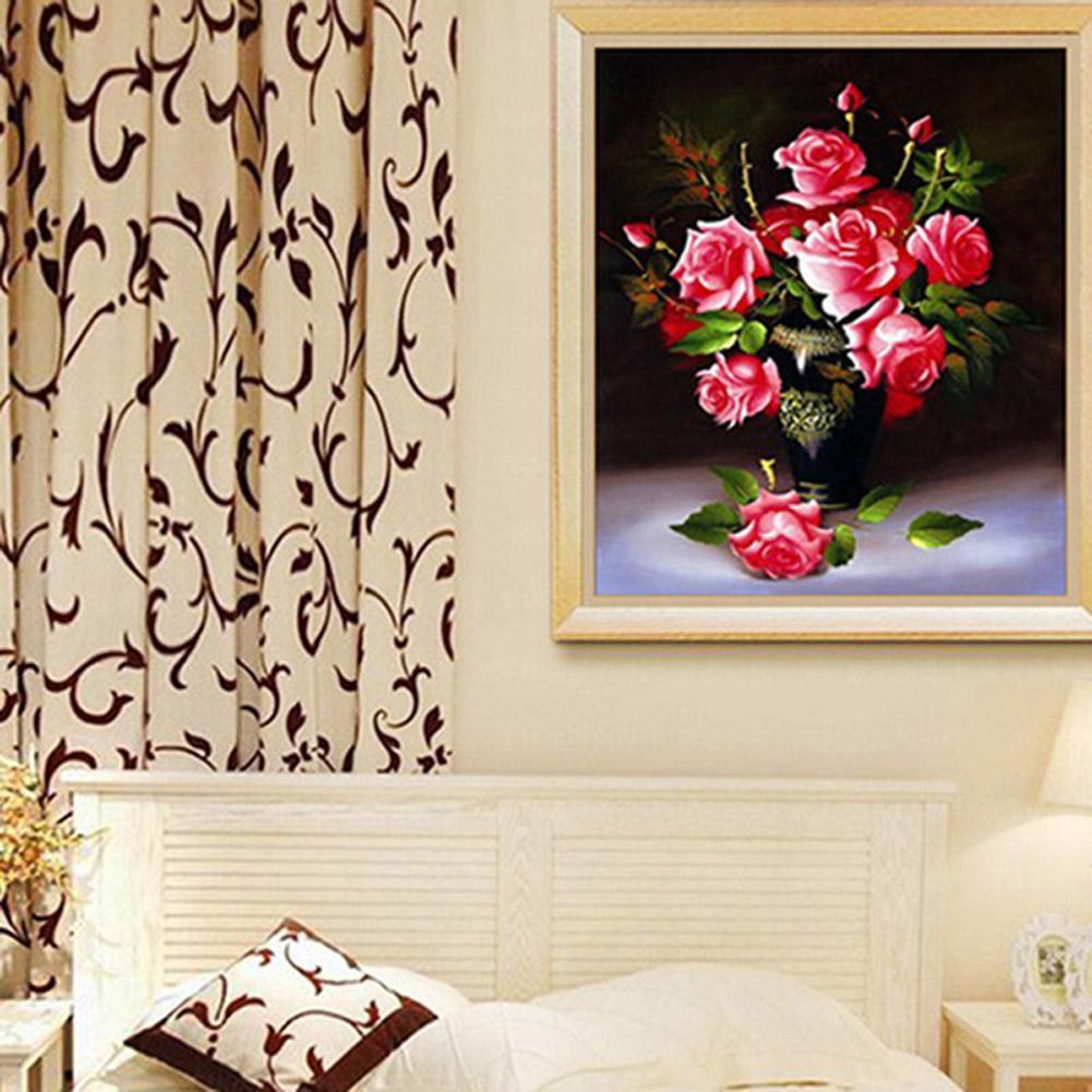 Tranh đính đá nghệ thuật 5D phối họa tiết hoa hồng trang trí nội thất
