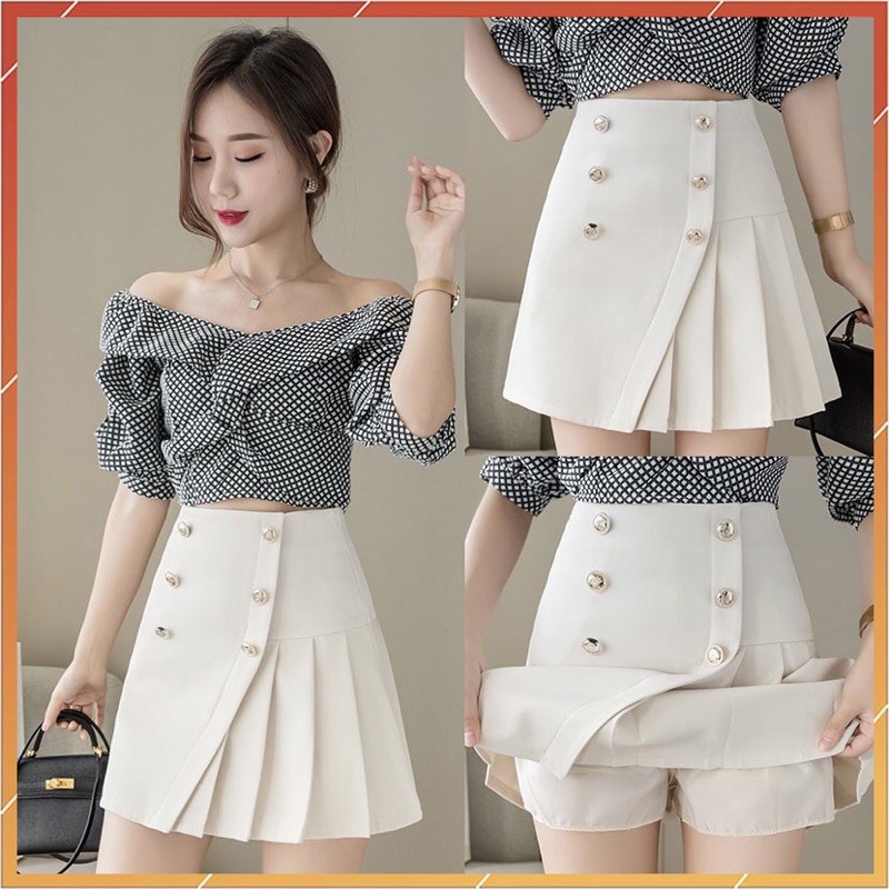 Chân váy chữ A Basic kết hợp xếp ly phối khuy trẻ trung CV902 | BigBuy360 - bigbuy360.vn