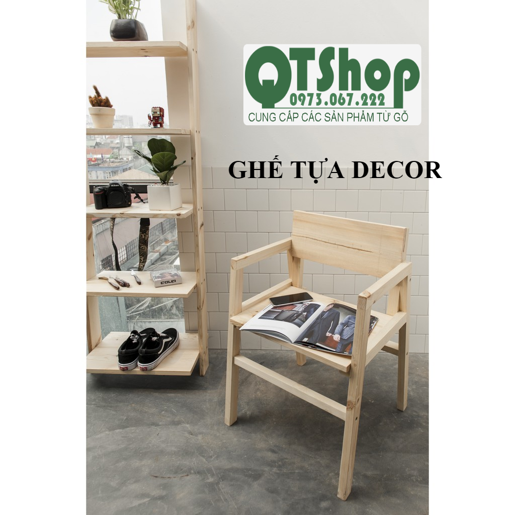 Ghế làm việc gỗ thông / Ghế sofa có tay tựa -QTShop