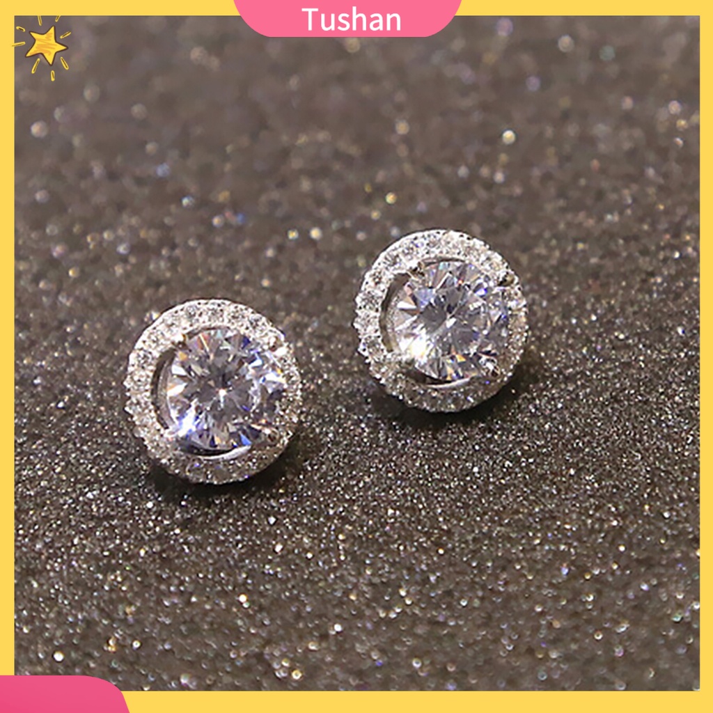 Bông tai mạ bạch kim đính đá thiết kế thời trang cho nữ