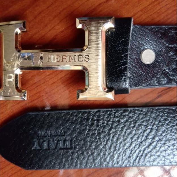 Thắt lưng nam Hermès đầu hoa văn bản 3,5cm. Hàng si tuyển Ý, Nhật, Ấn Độ