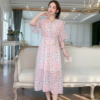 Đầm voan hoa chiết eo thời trang thanh lịch cho nữ