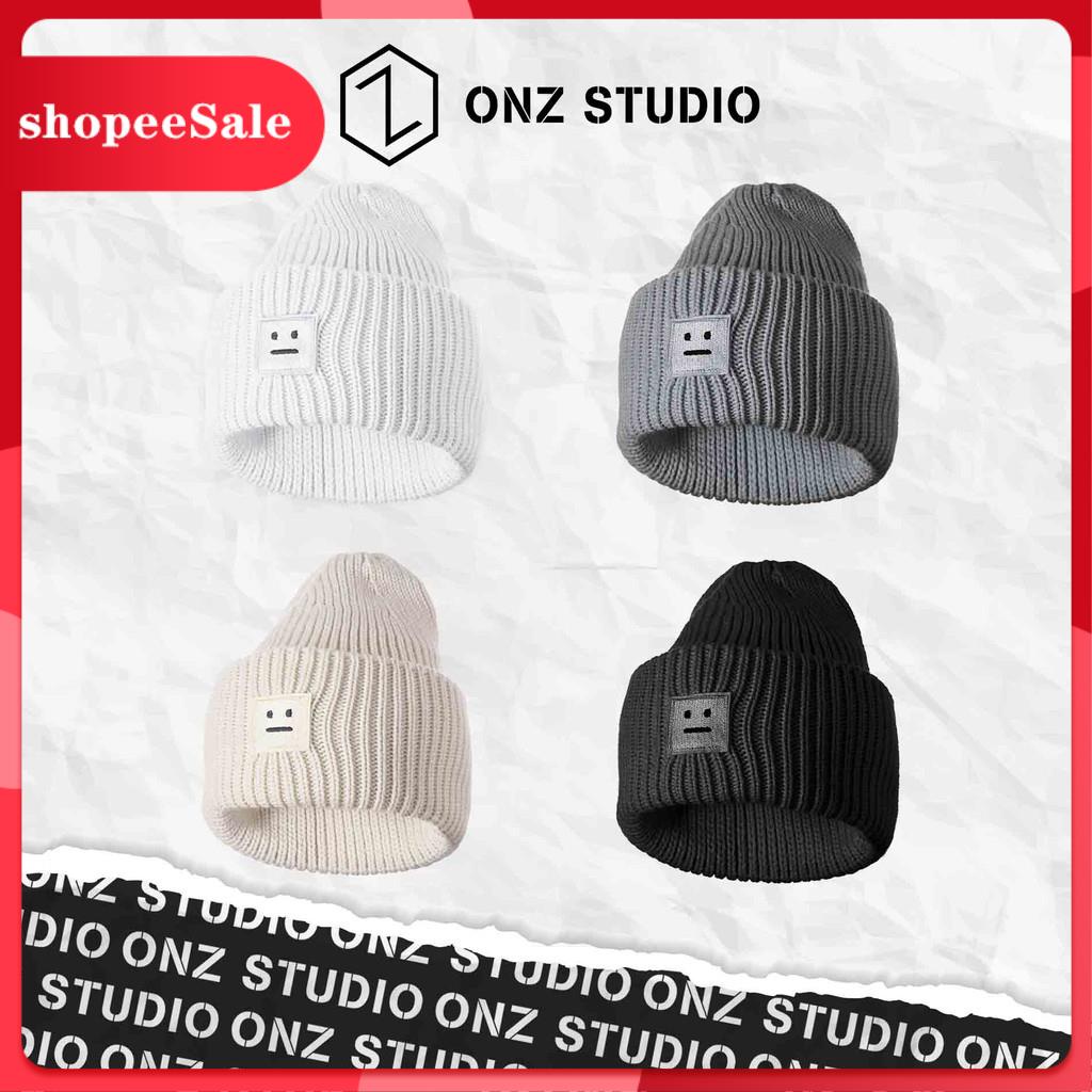 Nón len trơn ONZ hình mặt cười - Mũ len Beanie nam nữ ulzzang Hàn Quốc đan dọc mềm mịn ML03