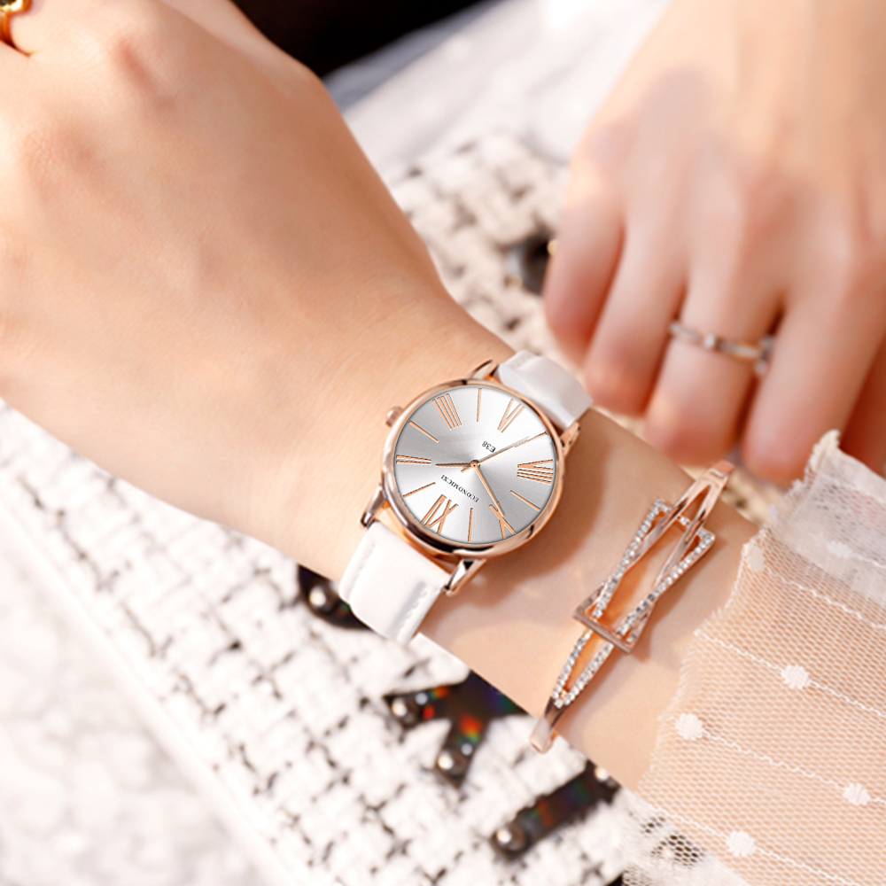 ZOLFA Elegant White Leather Ladies Watch Classic Black Women Quartz Wristwatch Analog Clocks Lady Wrist Exquisite Accessories Đồng hồ nữ