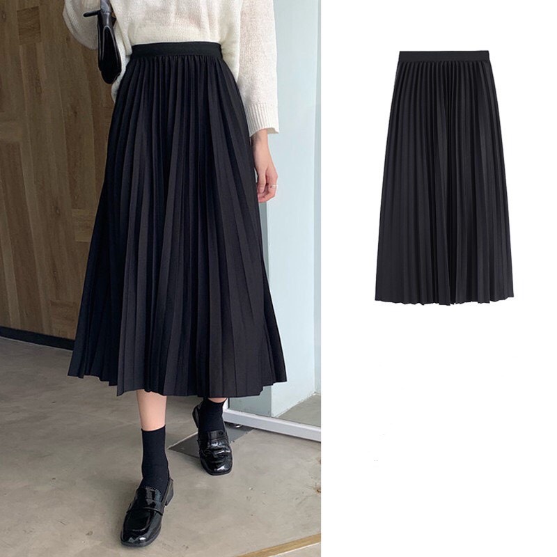 Chân váy xếp ly dáng dài nhẹ nhàng Hàn Quốc Midi xếp li đen trơn công sở Lucy Outfit thiết kế | BigBuy360 - bigbuy360.vn