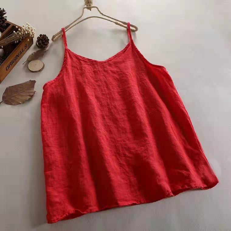 Áo hai dây bằng cotton lanh dáng rộng dễ phối đồ