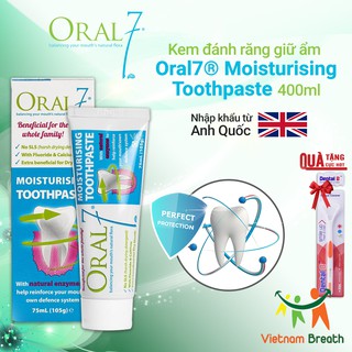 Kem đánh răng giữ ẩm miệng Oral7 Moisturising Toothpaste 75ml nhập khẩu từ Anh Quốc - Tặng kèm 01 cây cạo lưỡi Dental B