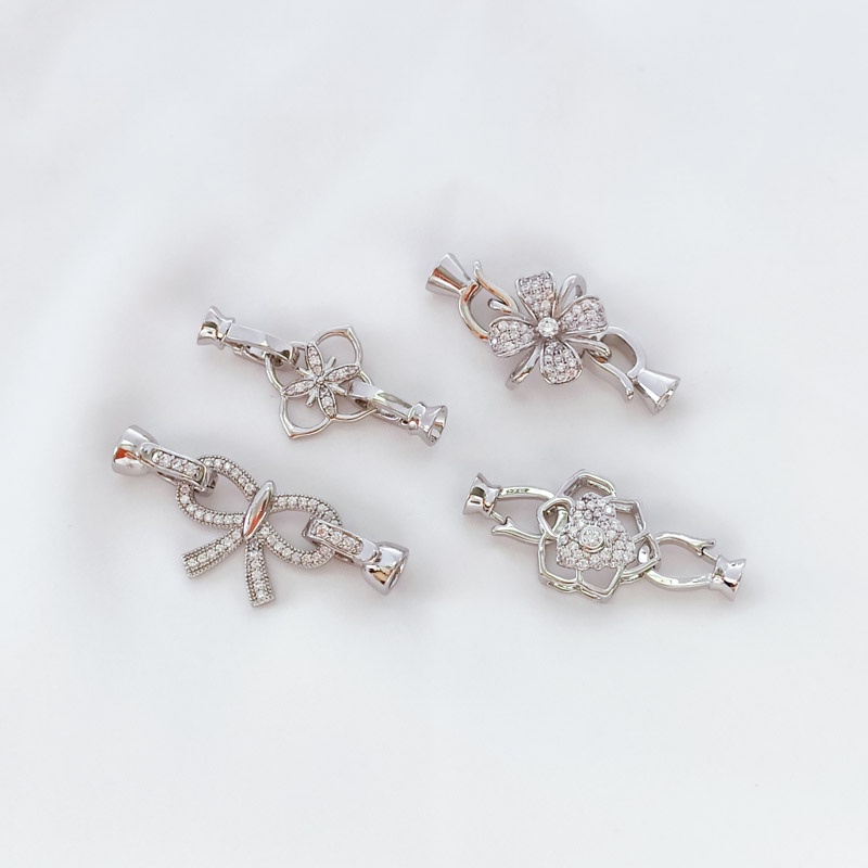 Khóa Bạch Kim Bốn Lá Đính Ngọc Trai Zircon Màu Sắc Diy