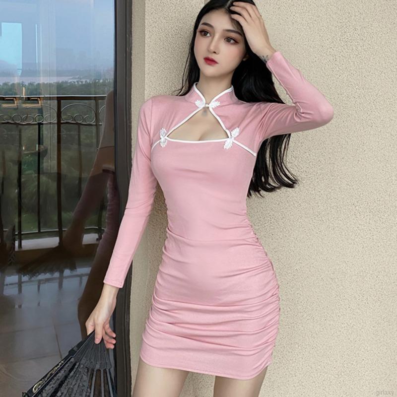 Đầm sườn xám tay ngắn dáng ôm phong cách retro thời trang cho nữ