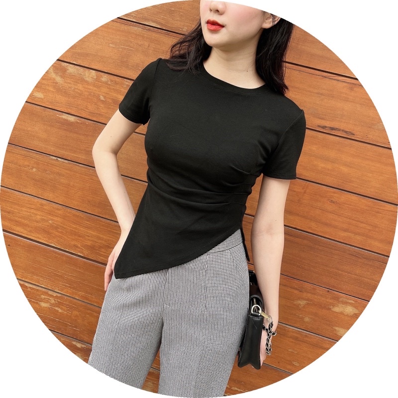 Áo thun bozip xếp ly bên