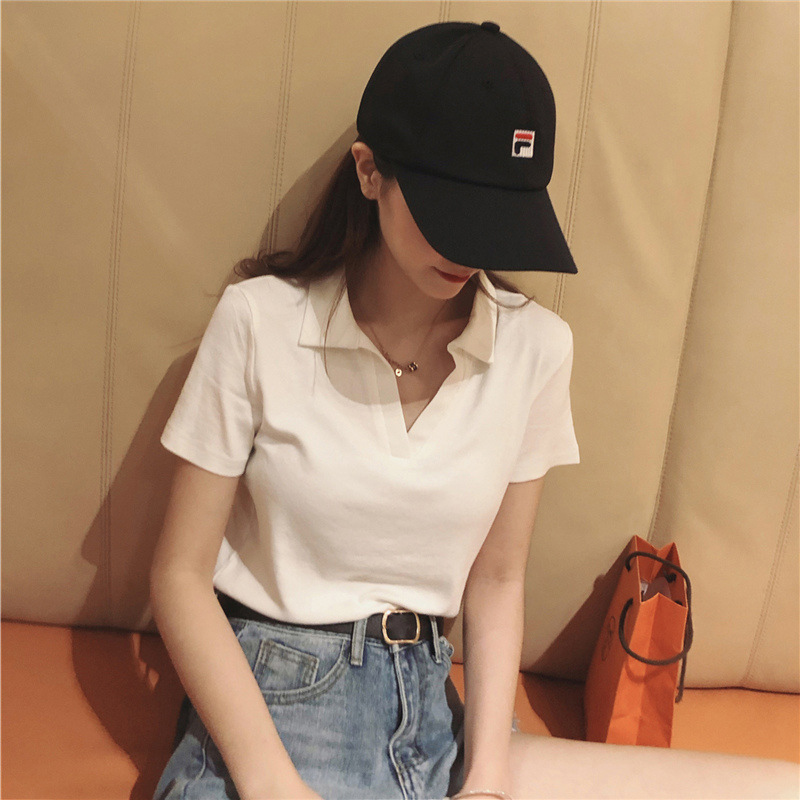 Áo thun IELGY ngắn tay cổ chữ V dáng rộng thời trang cho nữ