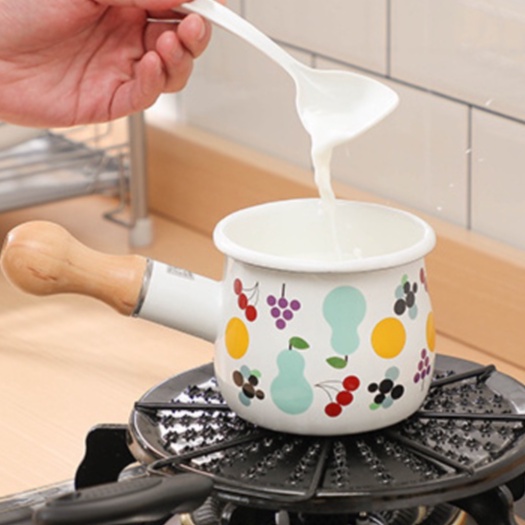 Nồi Sứ Mini Nấu Bột Đun Sữa Nấu Cháo Có Tay Cầm Bằng Gỗ Hình Đáng Yêu Cho Bé Ăn Dặm