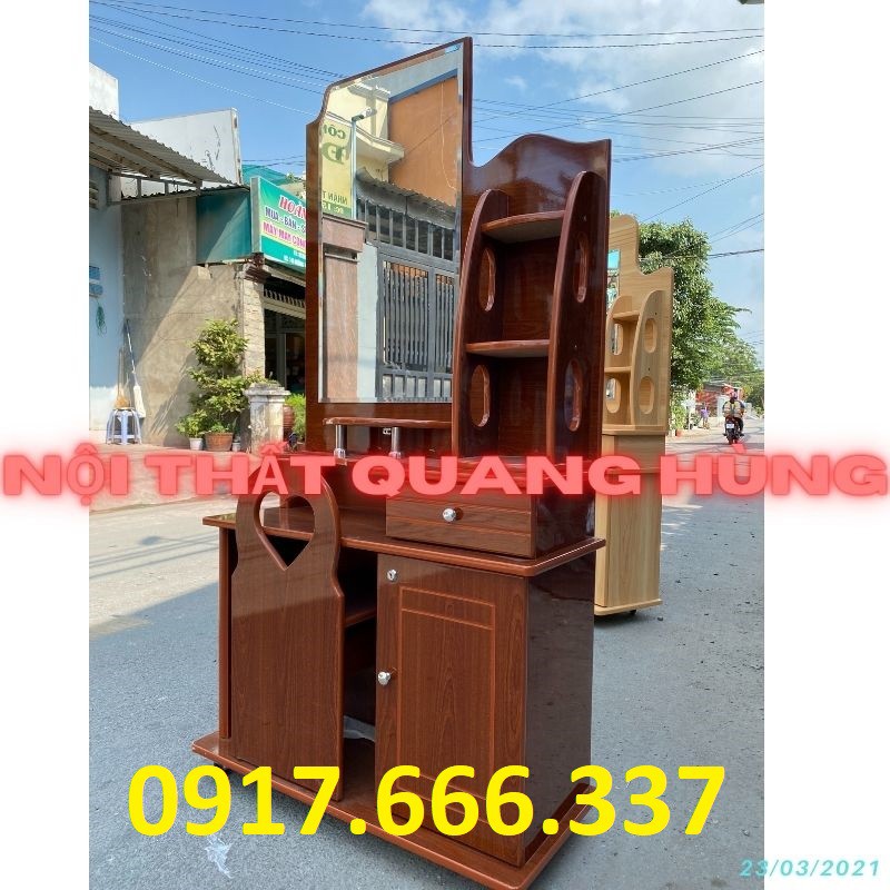 Bộ bàn trang điểm kính vuông nâu đỏ - hàng mới giá rẻ