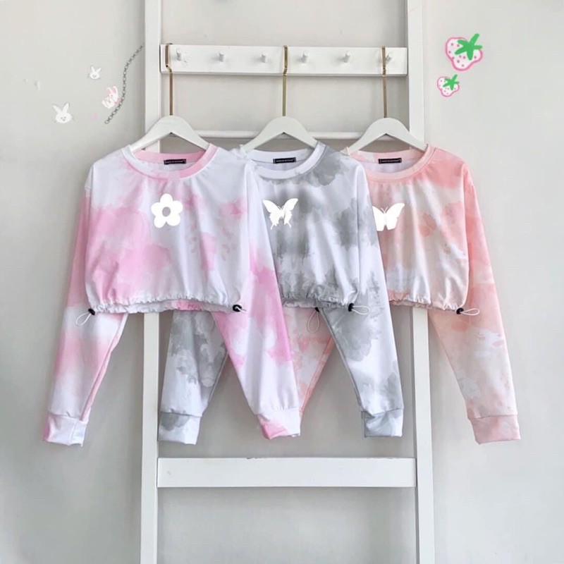 Áo CropTop Rút Eo Loang Phản Quang Ảnh Thật