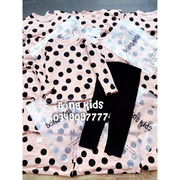 Bộ Nỉ Legging Bé Gái Chấm Bi Hồng/Đen HaM