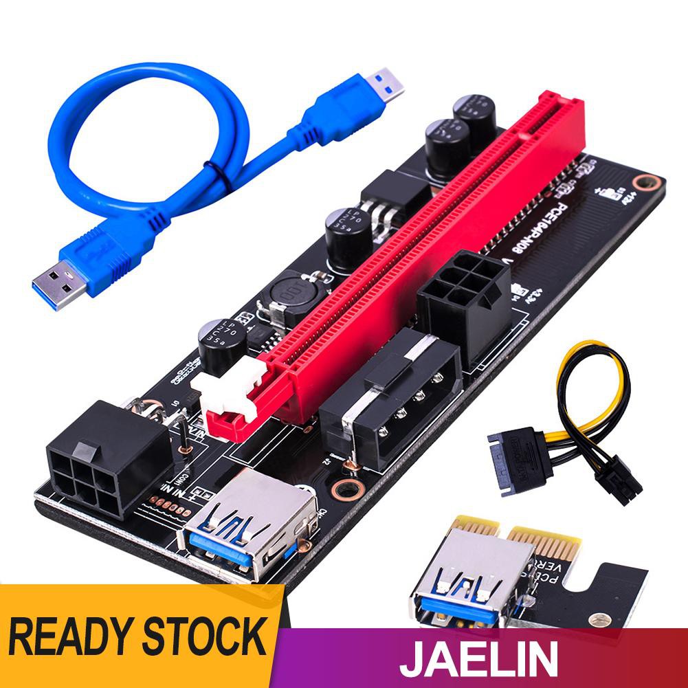 JAE PCI-E Riser Card PCI Express 1X to 16X Extender Adapter 4Pin 6Pin Power