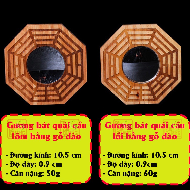 Gương bát quái cầu lồi / lõm phong thủy bằng gỗ đào xua đuổi tà ma -  Trấn trạch mang lại bình an - TÔ TÂM QUANG