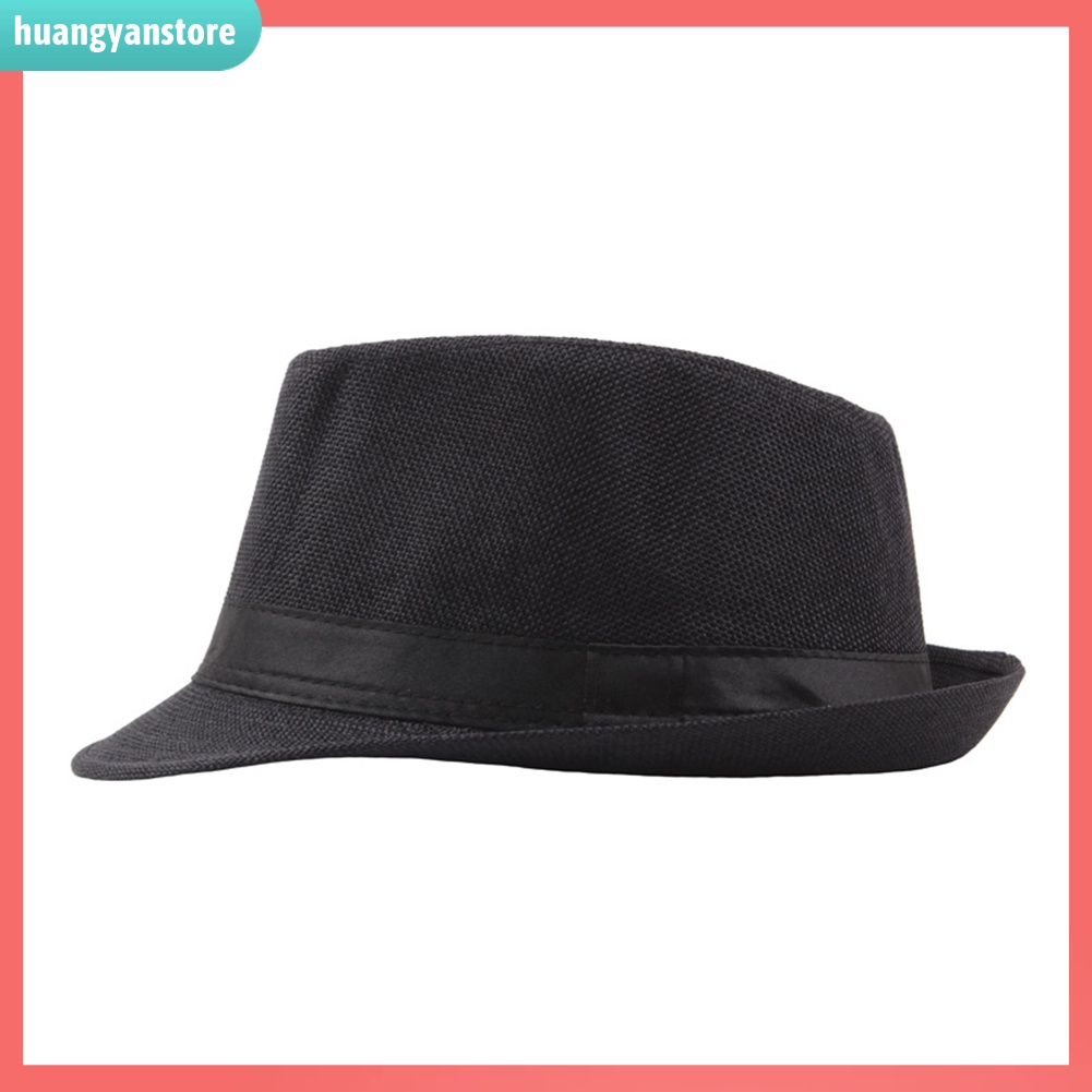 HY| Men Solid Color Wide Brim Fedora Felt Hat Panama Cap Boater Summer Beach Sunhat