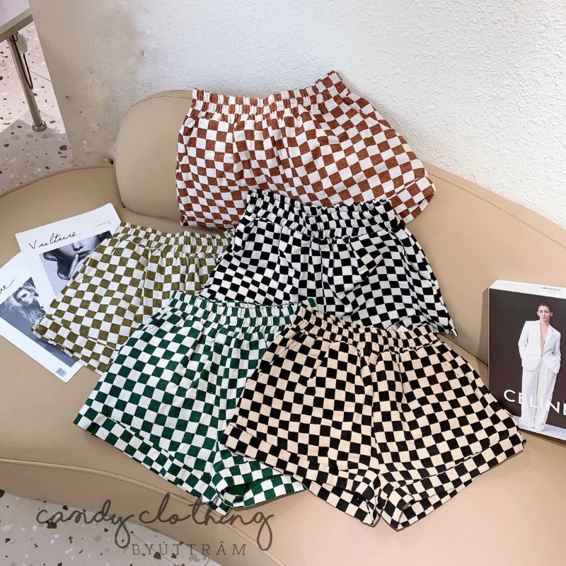 Quần short caro lưng thun kiểu dáng thể thao(kèm ảnh thật)