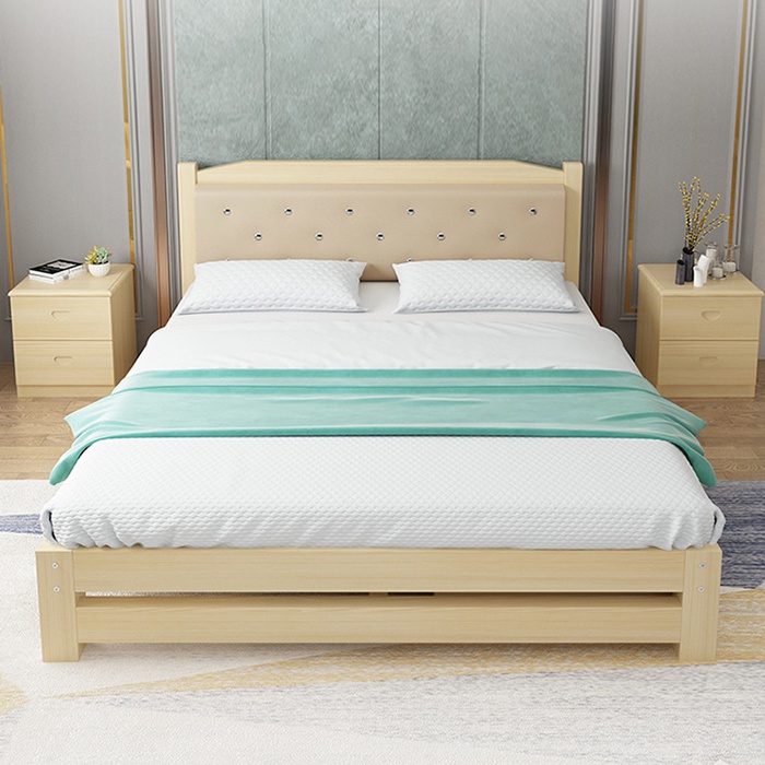 Giường gỗ thông 1m2 x 1m9 kèm tựa lưng, giường gỗ thông sang trọng GUT013