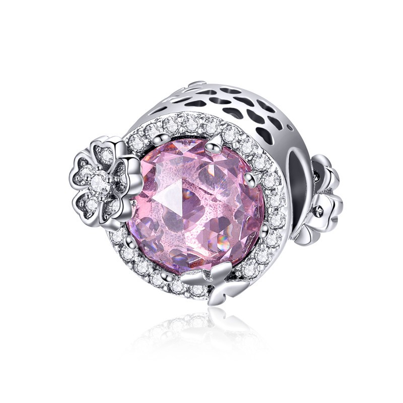 Hạt xỏ Bamoer SCC904 bằng bạc 925 khảm đá màu hồng sang trọng