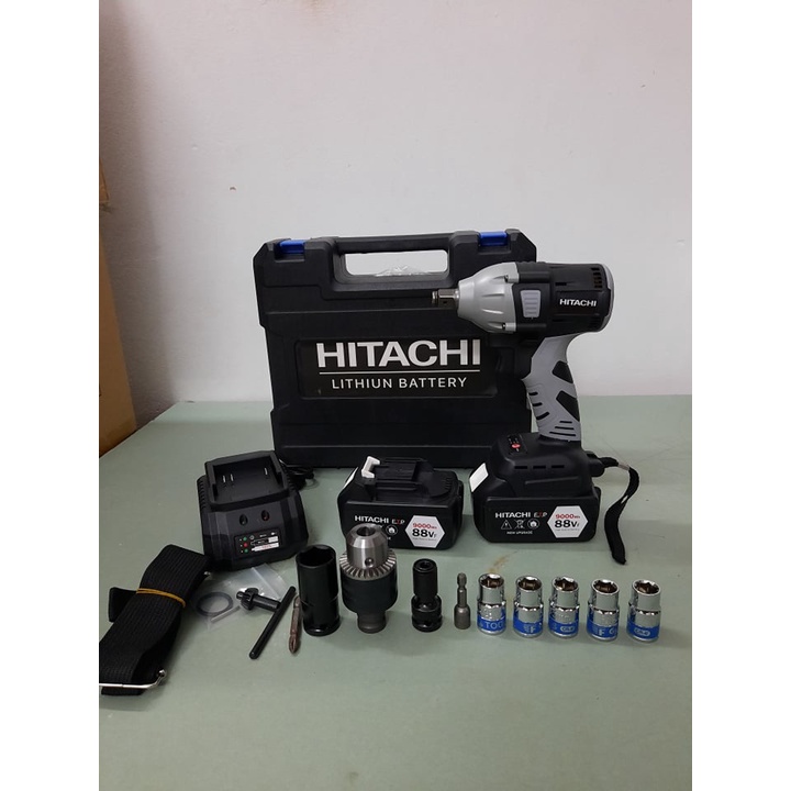 Máy Siết Bulong, Máy Vặn Vít HITACHI 118VF - TẶNG 5 Đầu Khẩu - Không Chổi Than Đầu rỗng Bắt vít Khoan - 2 Pin