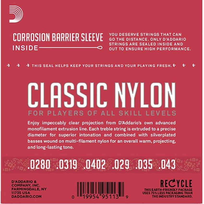 Dây đàn D'addario Classic Guitar EJ27N Normal Tension Clear Nylon ( Hàng CHính Hãng )