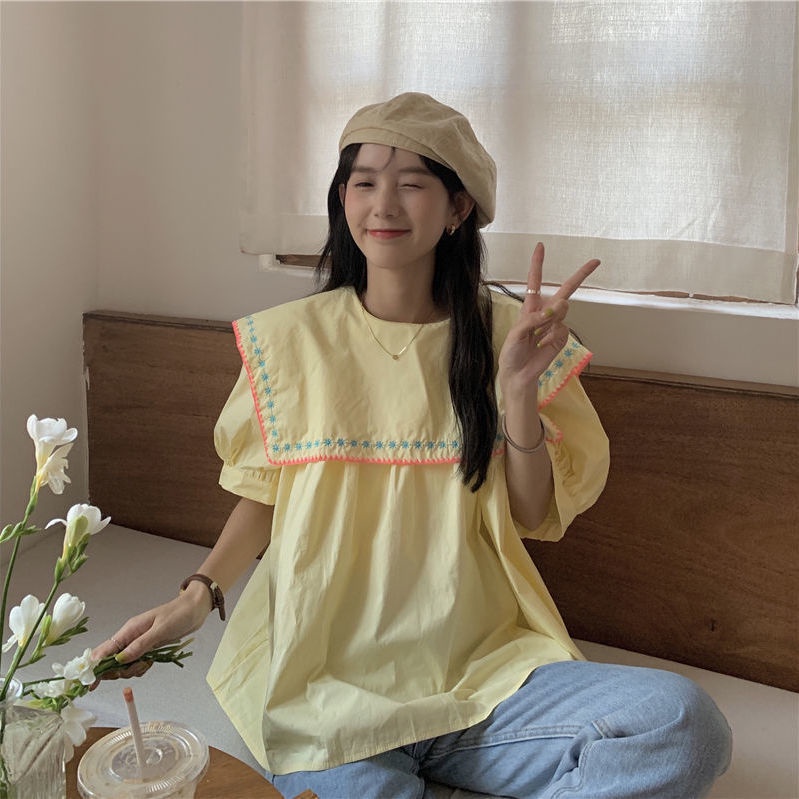 Áo Sơ Mi Tay Phồng Thêu Họa Tiết Kiểu Công Chúa Pháp Xinh Xắn Cho Nữ