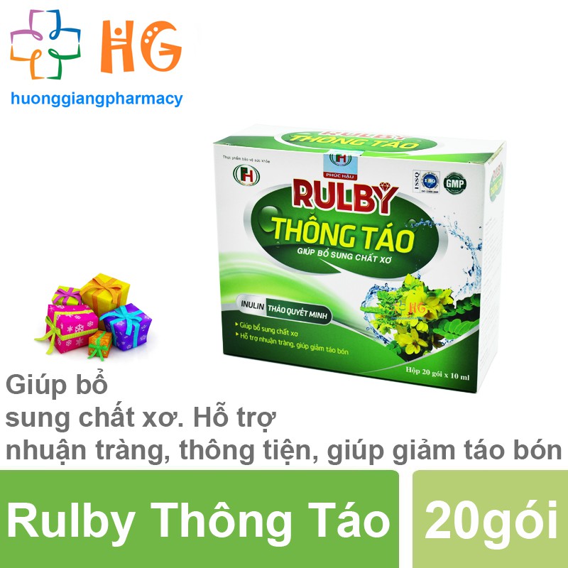 Rulby Thông Táo - Giúp bổ sung chất xơ. Hỗ trợ nhuận tràng, thông tiện, giúp giảm táo bón (Hộp 20 gói)