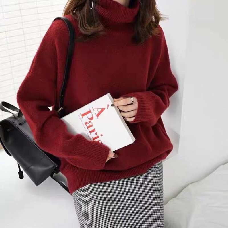 [Ảnh thật/Sẵn]Áo len cổ lọ oversize Quảng Châu