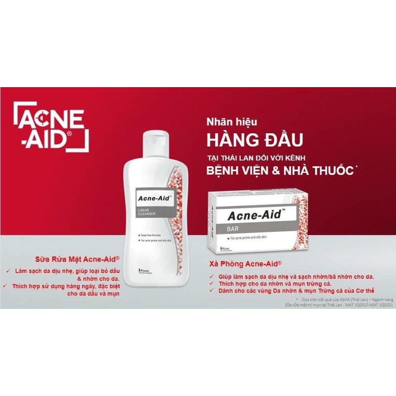combo Sữa rửa mặt dịu nhẹ ACNE AID dành cho da mụn 100ml tặng kèm 30ml