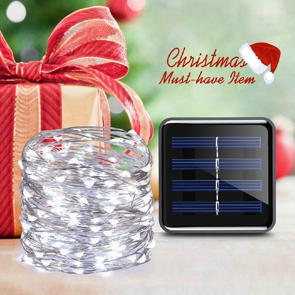 Dây Đèn Led 100 Bóng 10m 8 Chế Độ Dùng Năng Lượng Mặt Trời