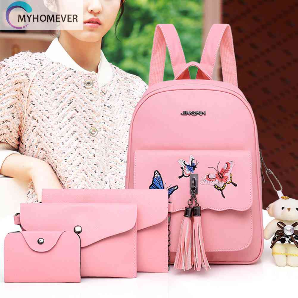Set 4 Balo Túi Xách Ví Canvas Họa Tiết Bướm Thời Trang