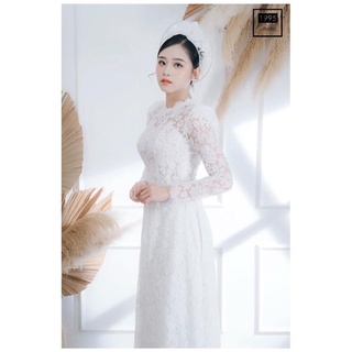 Áo dài hỏi cưới trắng ren tay phồng
