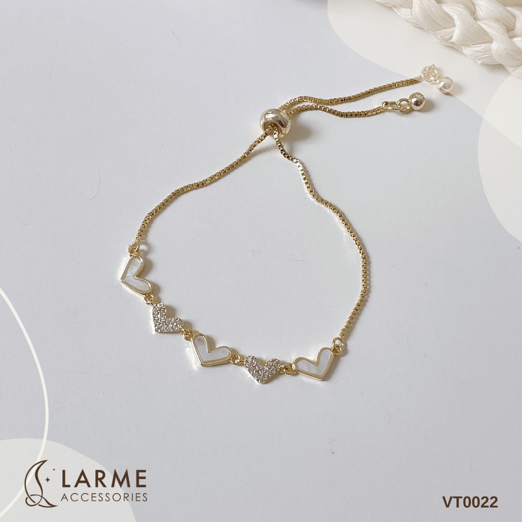 Vòng tay dây rút, lắc tay titan nữ không rỉ trái tim có đính mặt đá sang trọng Larme Accessories - VT0022