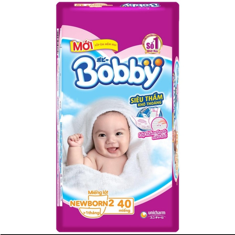 Miếng Lót Sơ Sinh Bobby Newborn 2 - 40 + tặng khăn ướt Bobby ko mùi gói 10 miếng