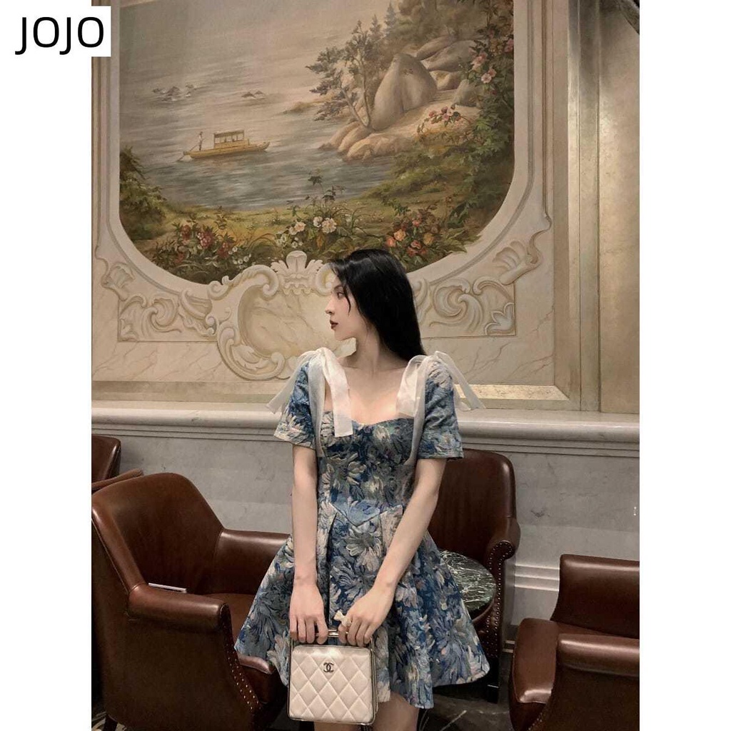 Đầm Phồng Eo Cao Họa Tiết Tranh Sơn Dầu Hoàng Cung Sang Trọng Phong Cách Mới