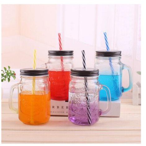 Cốc Thủy Tinh Có Quai 450ml , Cốc detox,trà sữa thủy tinh có nắp