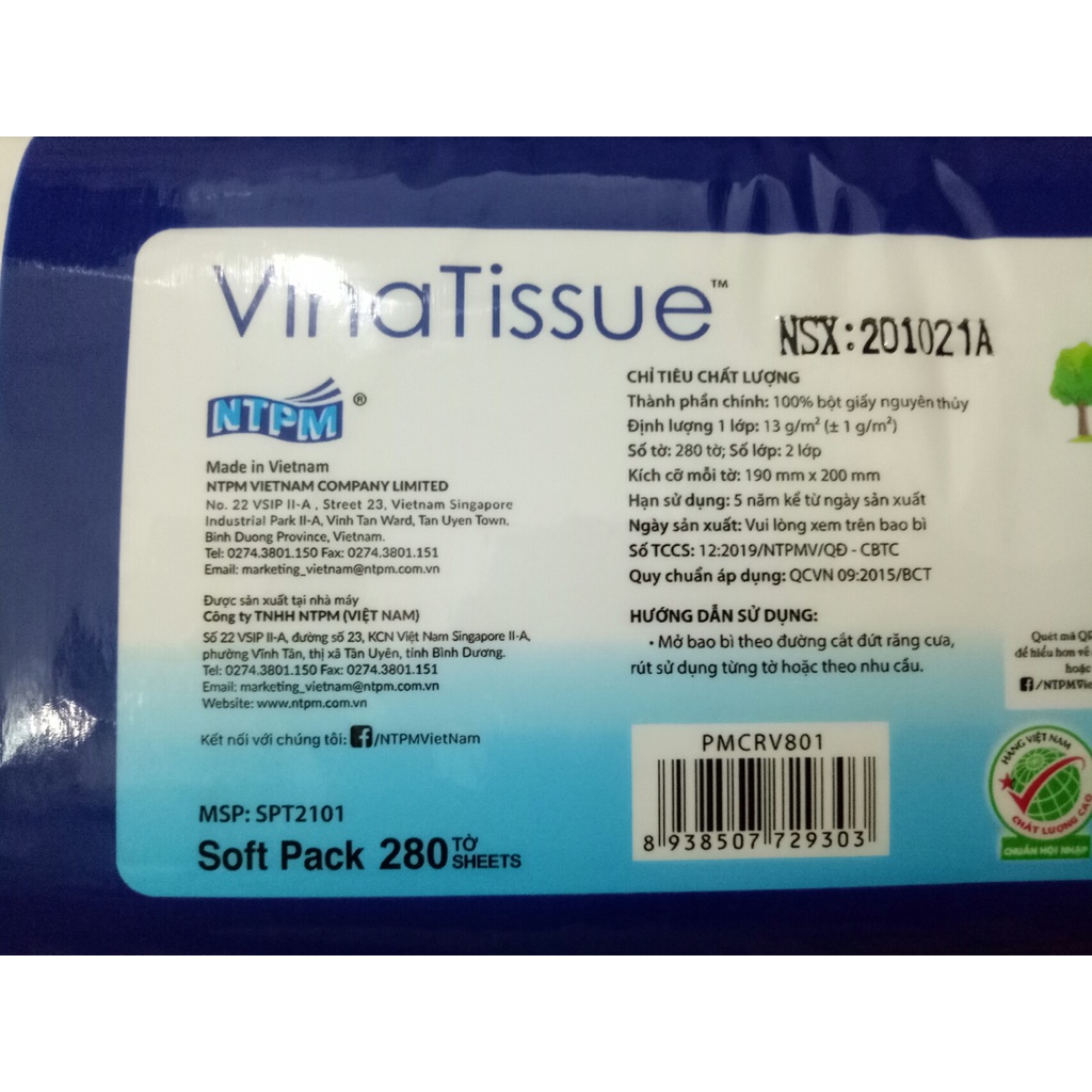 Khăn giấy lụa rút PREMIER VinaTissue 2 lớp gói 280 tờ
