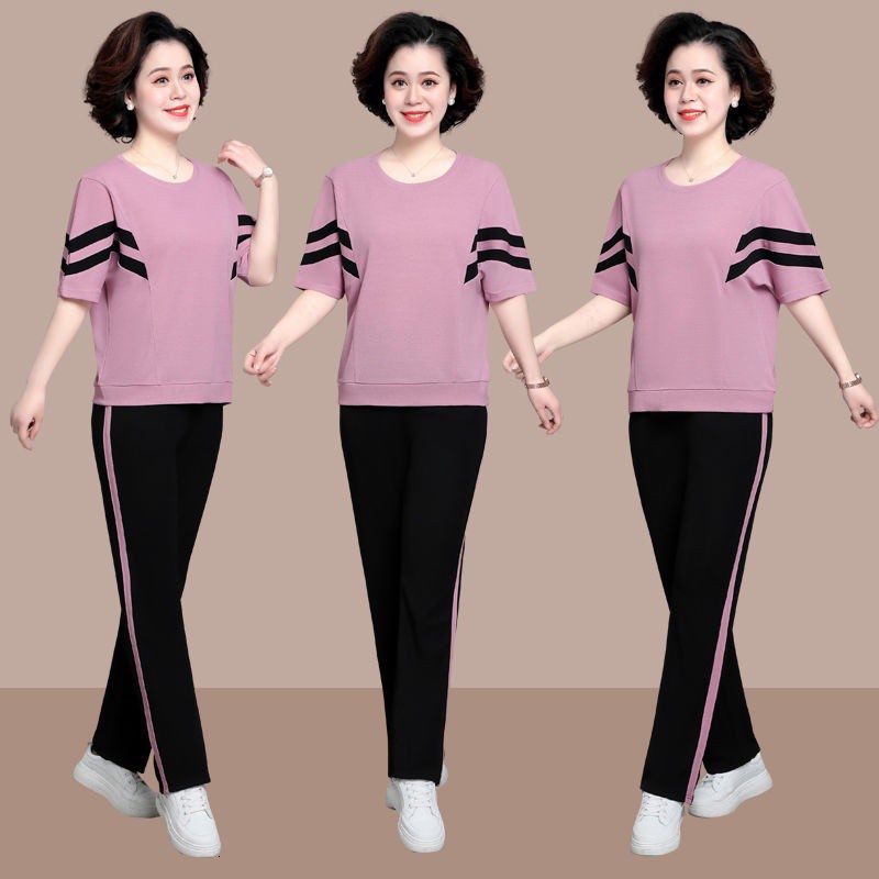 Set đồ thể thao hai mảnh phong cách mùa hè thời trang cho phụ nữ trung niên