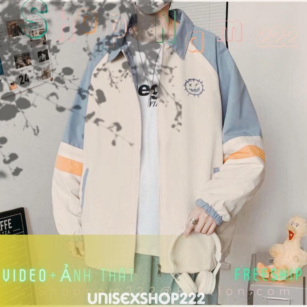 Áo khoác Unisex form rộng, chất liệu vải dù 2 lớp dày dặn, thiết kế lạ mắt, kiểu dáng trẻ trung, phối màu be xanh viền c