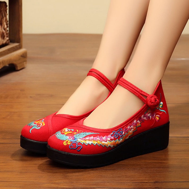 Giày Búp Bê Mũi Vuông Đế Bằng Thêu Họa Tiết Thổ Cẩm Xinh Xắn Thời Trang Xuân Hè Cho Nữ