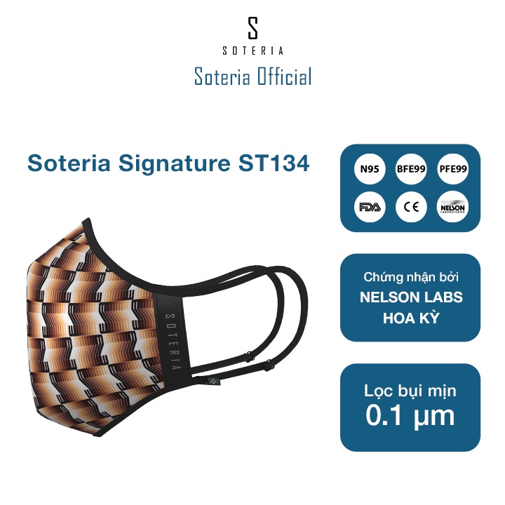Khẩu trang tiêu chuẩn Quốc Tế SOTERIA Signature ST134 - Bộ lọc N95 BFE PFE 99 lọc đến 99% bụi mịn 0.1 micro- Size S,M,L