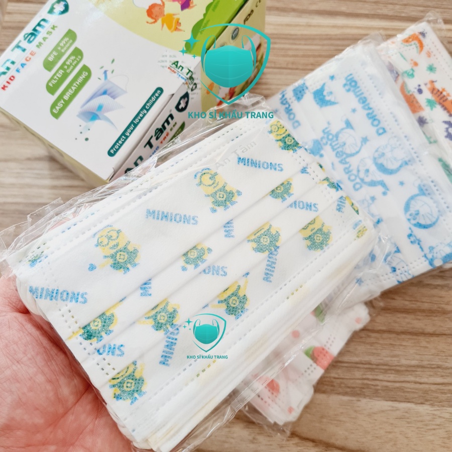 Khẩu trang y tế bé An Tâm 3 lớp kháng khuẩn hộp 50 cái mix hình ngẫu nhiên