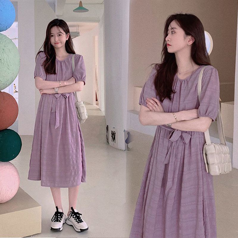 Đầm Do Dower chữ A nhăn ôm eo buộc dây kiểu Pháp tiểu thư