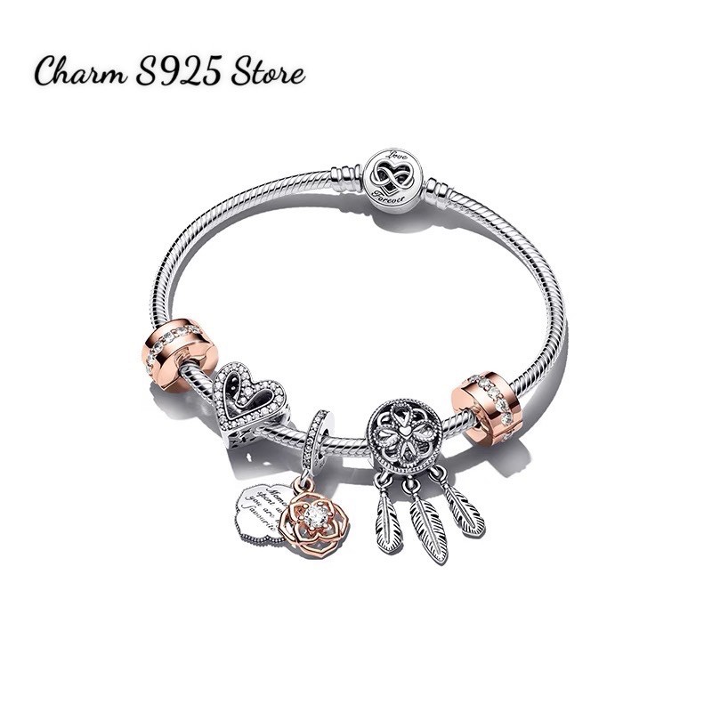 combo bộ vòng tay charm pan Ale vòng mềm mix 5 hạt charm mẫu mới bạc s925 cao cấp