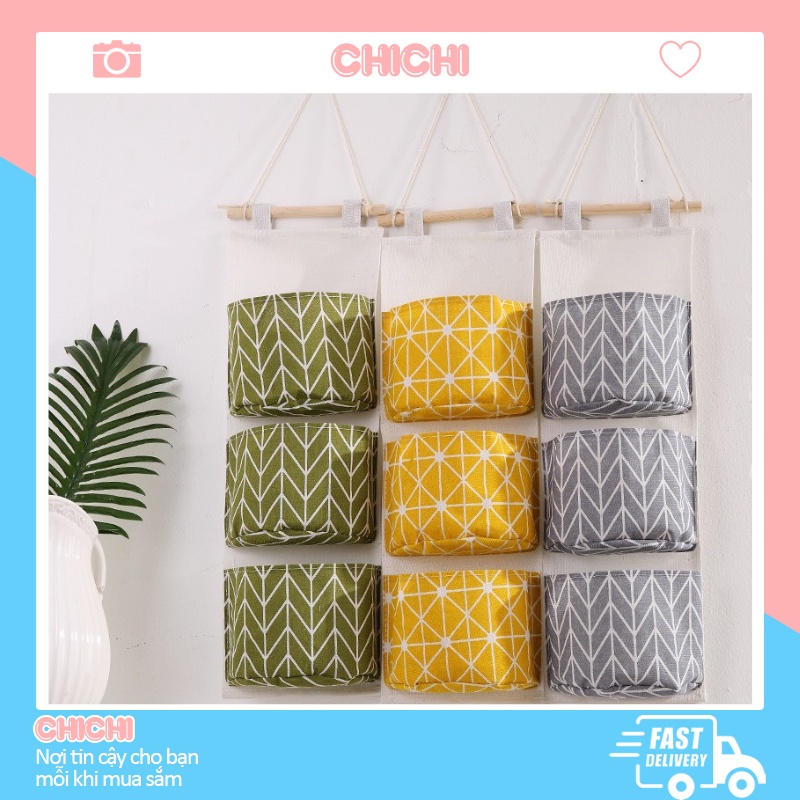 Túi vải canvas treo tường nhiều ngăn 3 tầng đựng đồ cá nhân tiện dụng đa năng ChiChi TV17