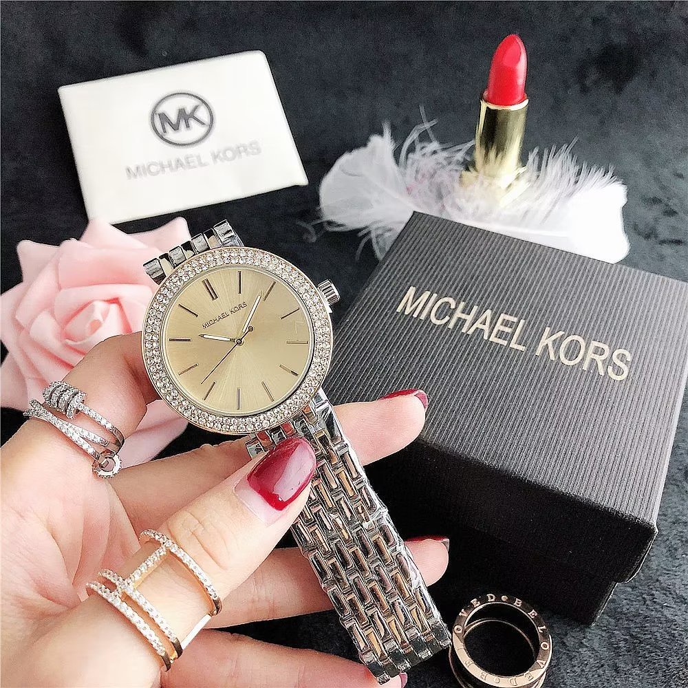 Đồng hồ đôi Michael Kors Mặt Tròn Đính Đá Thời Trang Dành Cho Nam Và Nữ