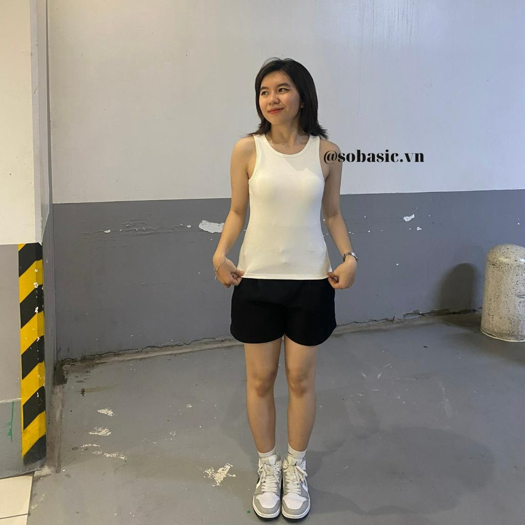 Áo thun sát nách 3 lỗ nữ Sobasic kiểu cổ tròn dáng dài form body có mút ngực trẻ trung năng động