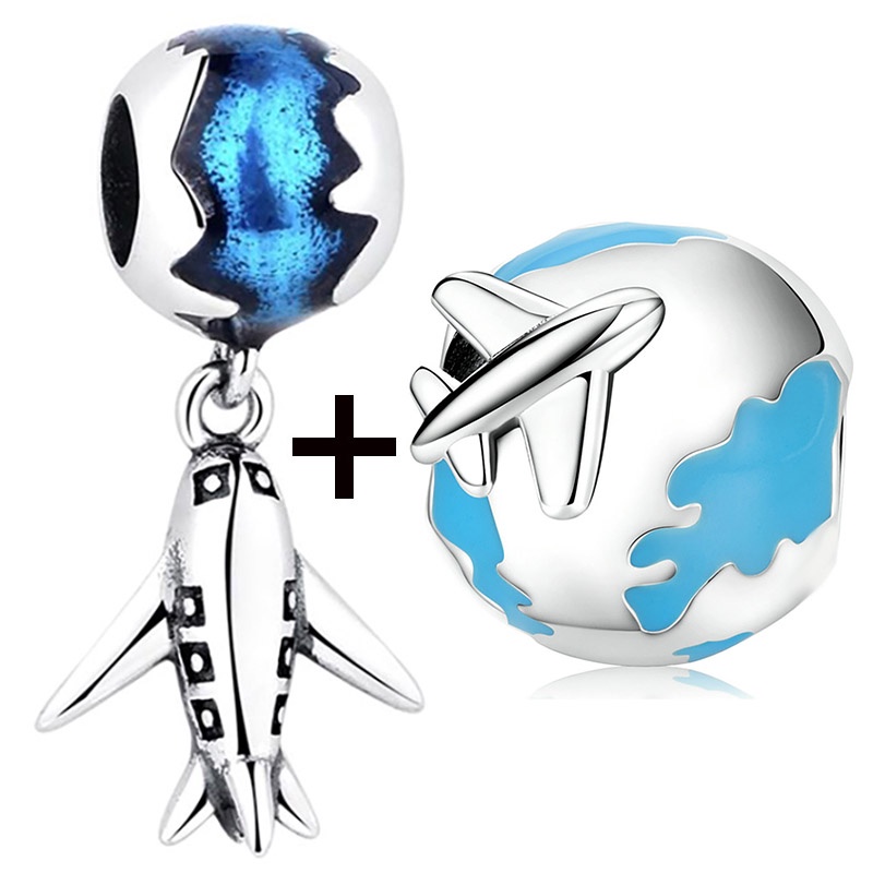 Bộ 2 La Bàn / Trái Tim / Máy Bay / Bóng Bay Màu Xanh Dương Dùng Trang Trí DIY